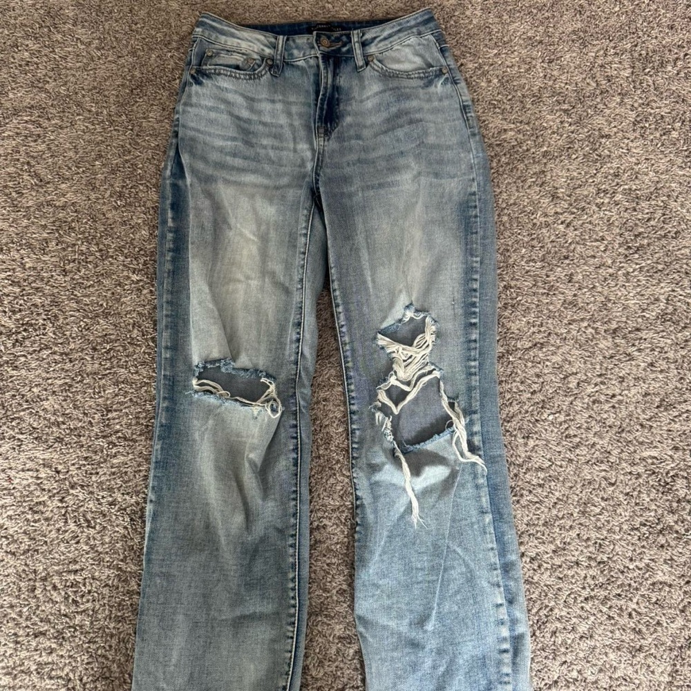 Sincerely Jules Light Blue Distressed Straight Leg Jeans